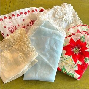 5 Vintage Handkerchief Set with Floral and Heart Patterns